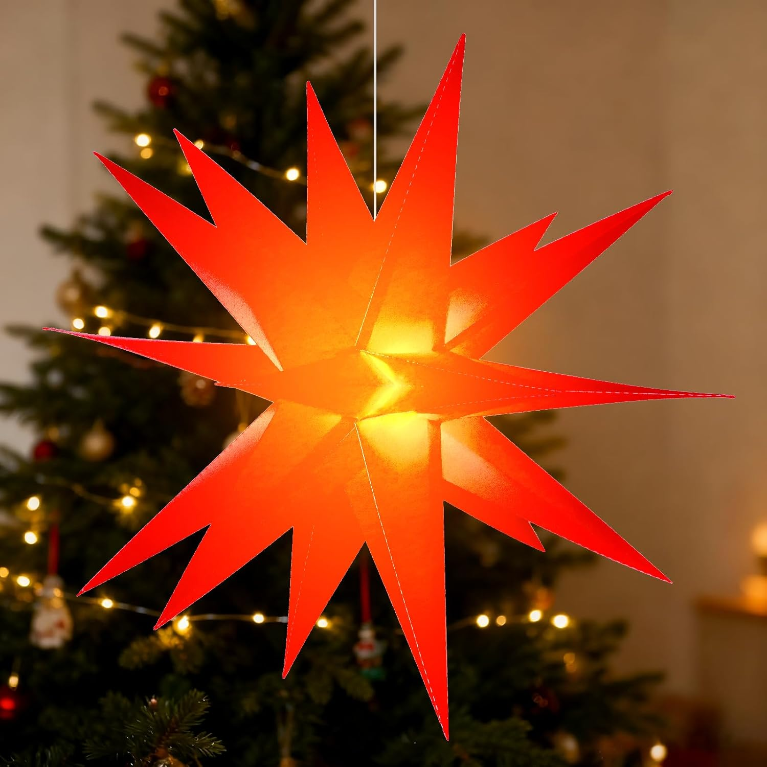 BAYHT 60 Cm Christmas Star Illuminated, 3D LED Christmas Tree Topper, Star Battery with Timer, Advent Star for Decorating Christmas Tree, Courtyard, Balcony and Garden