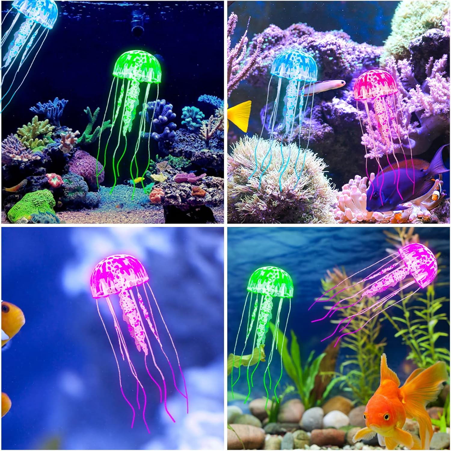 Giantree Aquarium Decorations, 4 Pcs Colorful Jellyfish Ornament with Luminous Effect Luminous Aquarium Decorations Fish Tank Ornament for Various Aquariums image number 2