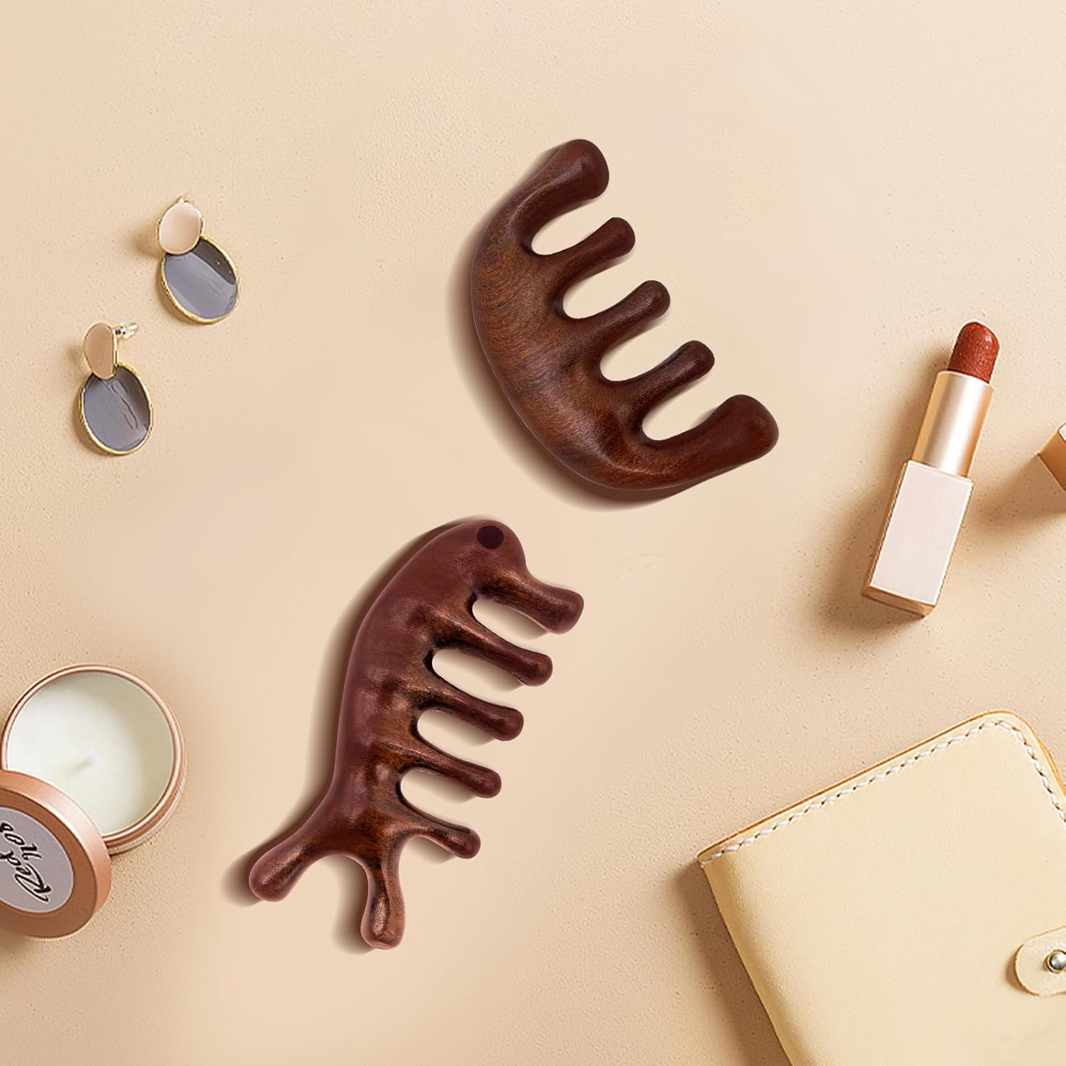 2 Pack Wooden Scalp Massage Comb, Sandalwood Scalp Massager Wood, Head Massage Gua Sha Brush for Women Men Hair Growth image number 2