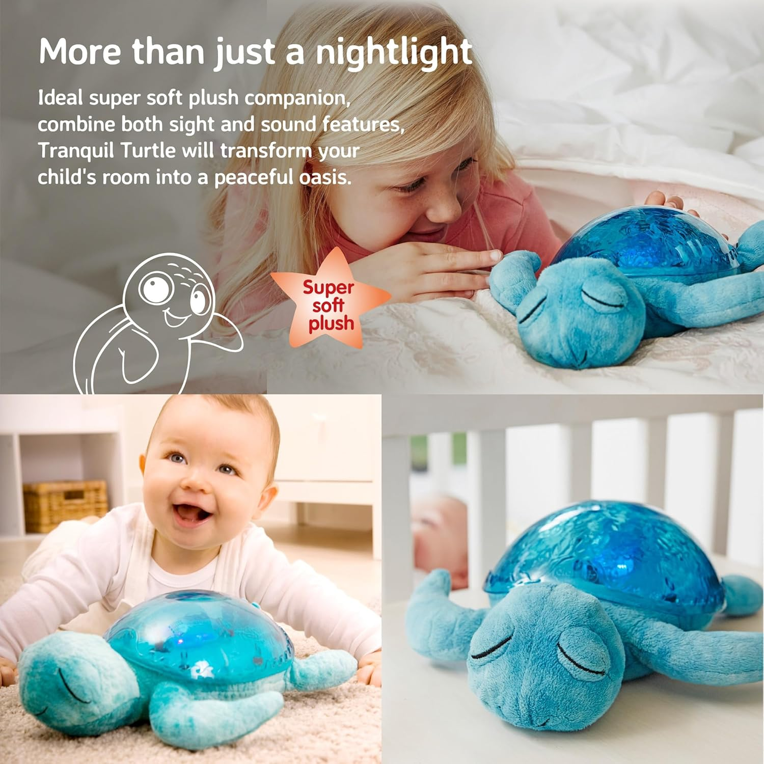 Cloud B Ocean Projector Nightlight with White Noise Soothing Sounds | Adjustable Settings and Auto-Shutoff | Tranquil Turtle - Aqua image number 3