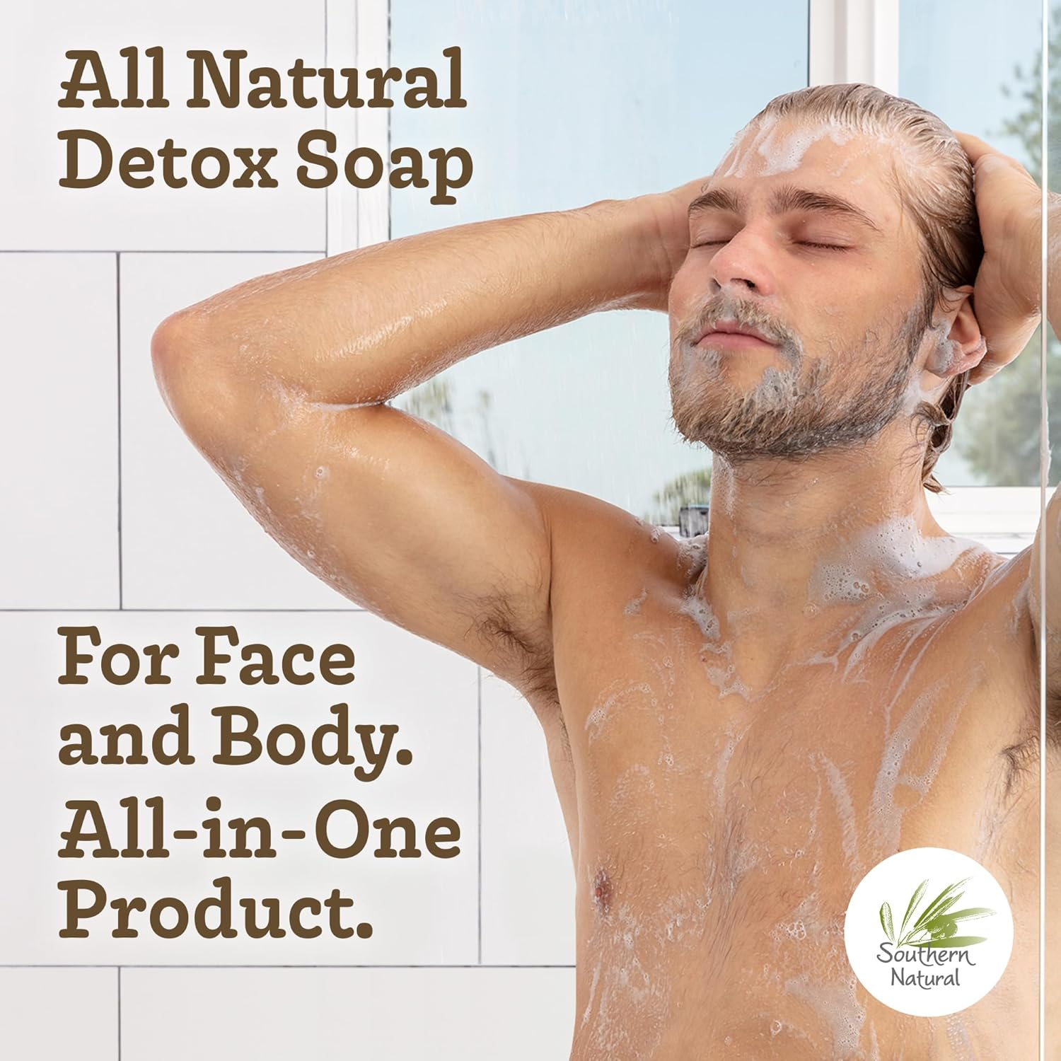 Southern Natural Activated Charcoal Soap Bar (3 Pack) Face and Body Soap for Sensitive Skin with Dead Sea Mud, Goat Milk & Peppermint Essential Oil image number 1