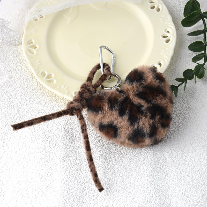 Leopard Keychain Heart Shaped Keychains for Women Girls Y2K Leopard Print Fuzzy Heart Bag Charms for Handbags Backpack Keychains for Girls Women Girlfriend Birthday Gifts for Daughter Fluffy Keyring image number 5