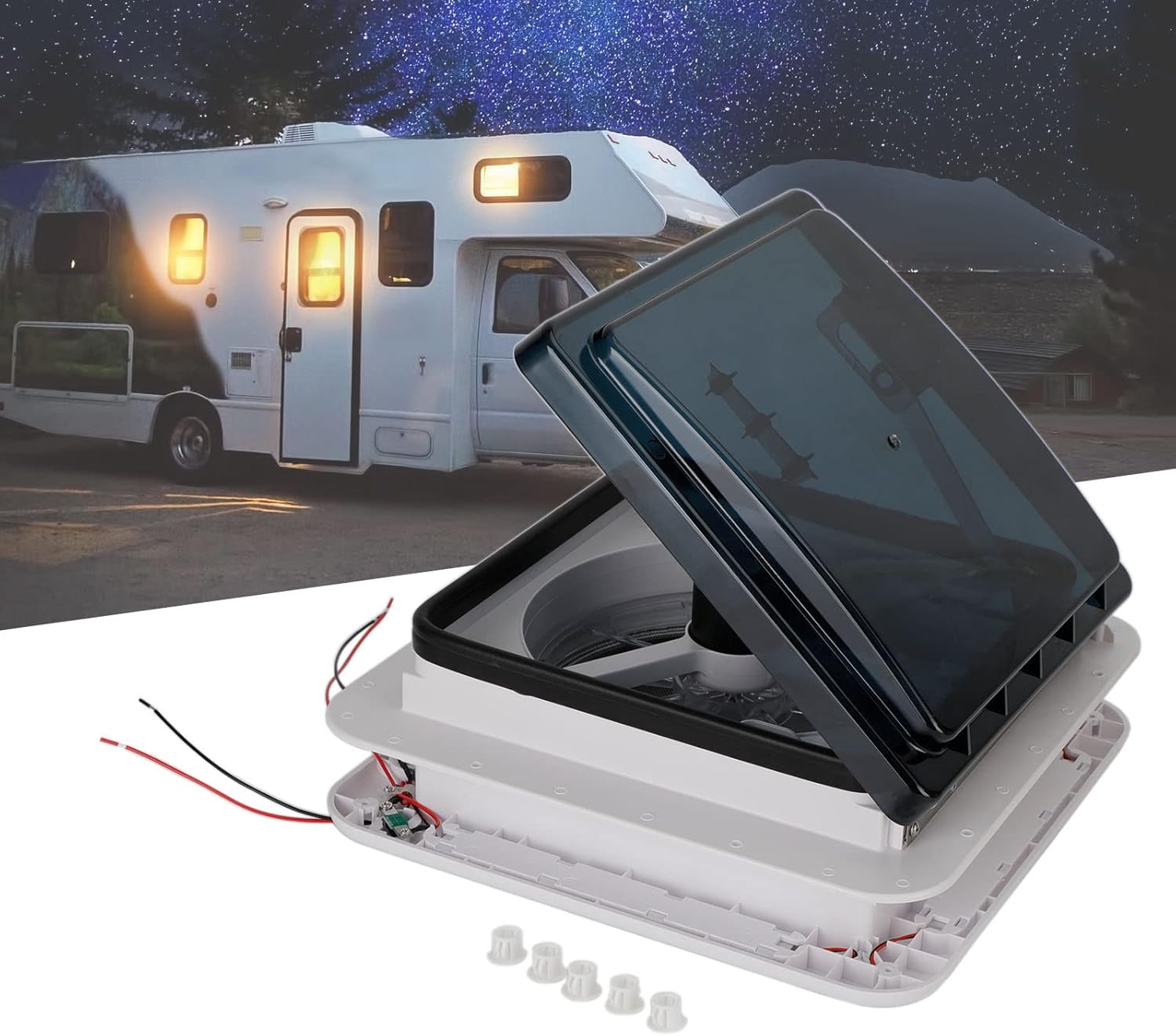 Areyourshop 11" RV Caravan Roof Vent Forward and Reverse Motor RV Fan 12V Skylight W/Light image number 6