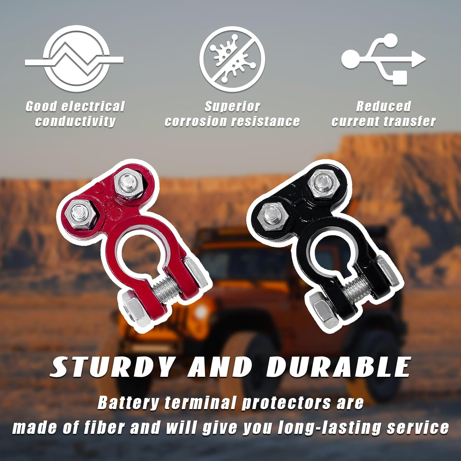 Dickno 4 PCS Battery Terminals Connector, anti Corrosion Top Post Battery Terminal Clamp with Felt Fiber Washer, Adjustable Positive Negative Battery Cable End for Car, Boat, Truck image number 2