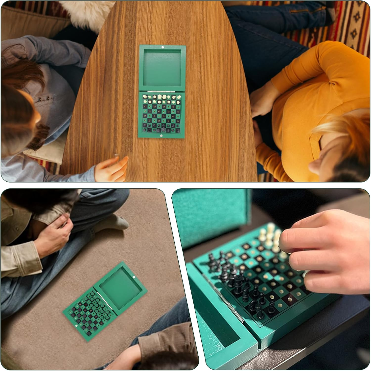 TUNJILOOL Wooden Chess Set, 3 in 1 Chess Board Chess Checkers Backgammon, Portable and Foldable Chess Board Set Chess Pieces for Kids Adults Travel 10X10Cm,Non-Magnetic image number 1