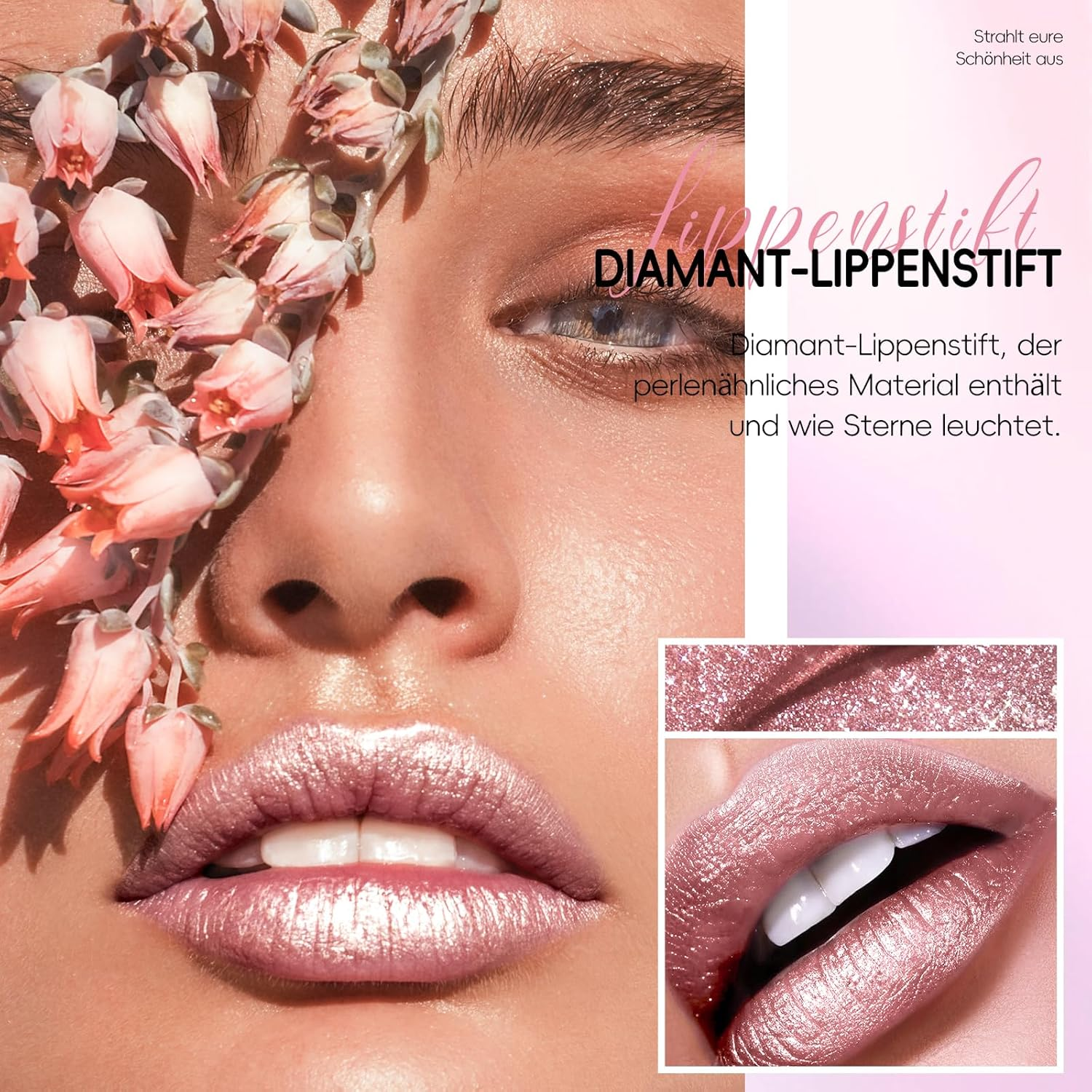 Noerrors Metallic Nude Glitter Lipstick, Intense Shine Lipstick Transfer-Resistant Diamond Creamy Brown Pink Long Lasting Lip Makeup for Women Girls image number 3