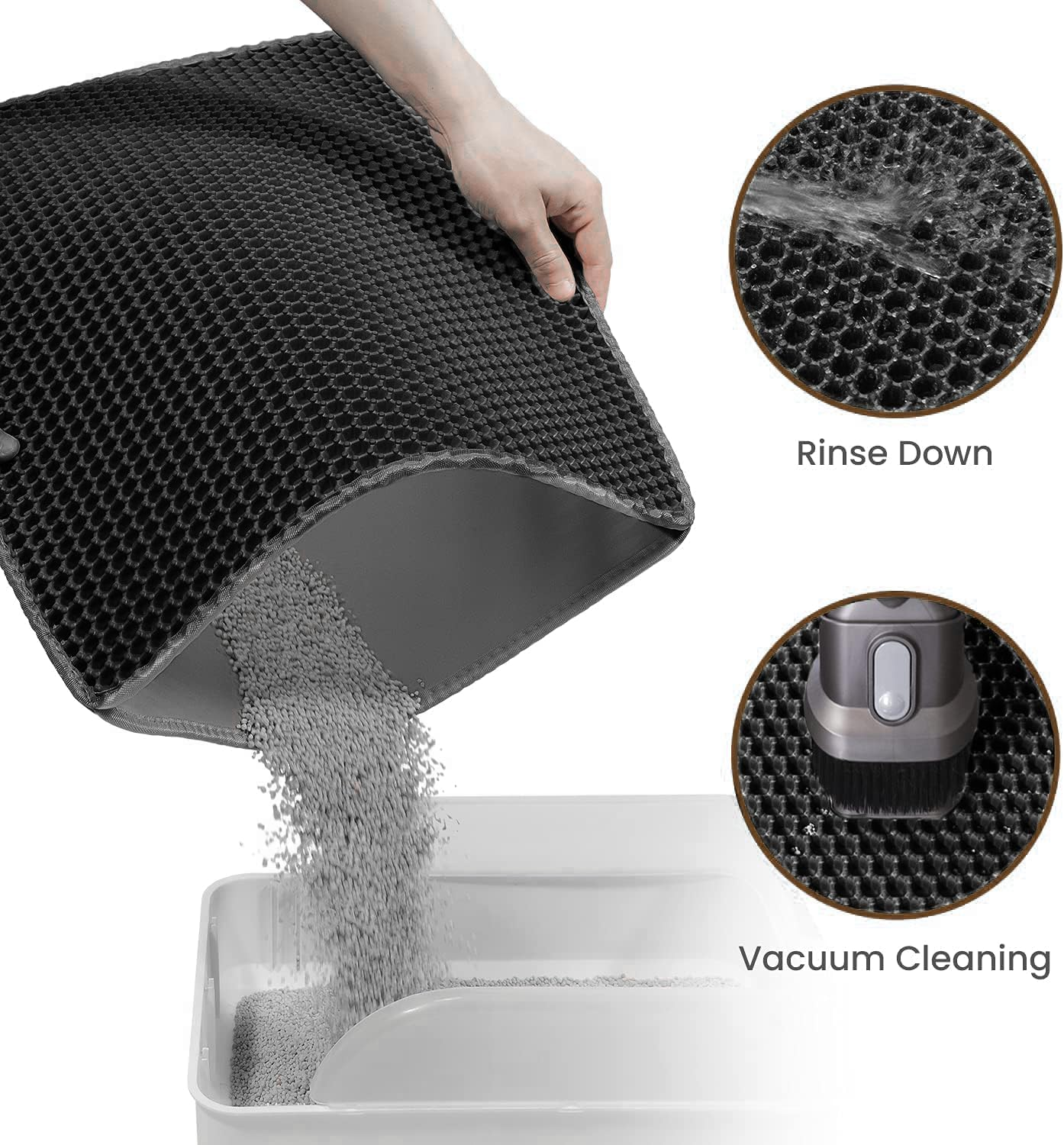 Cat Litter Mat Cat Litter Trapping Mat, 60 X 45 Cm Honeycomb Double Layer Design, Urine and Water Proof Material, Scatter Control, Less Waste, Easier to Clean,Washable Black