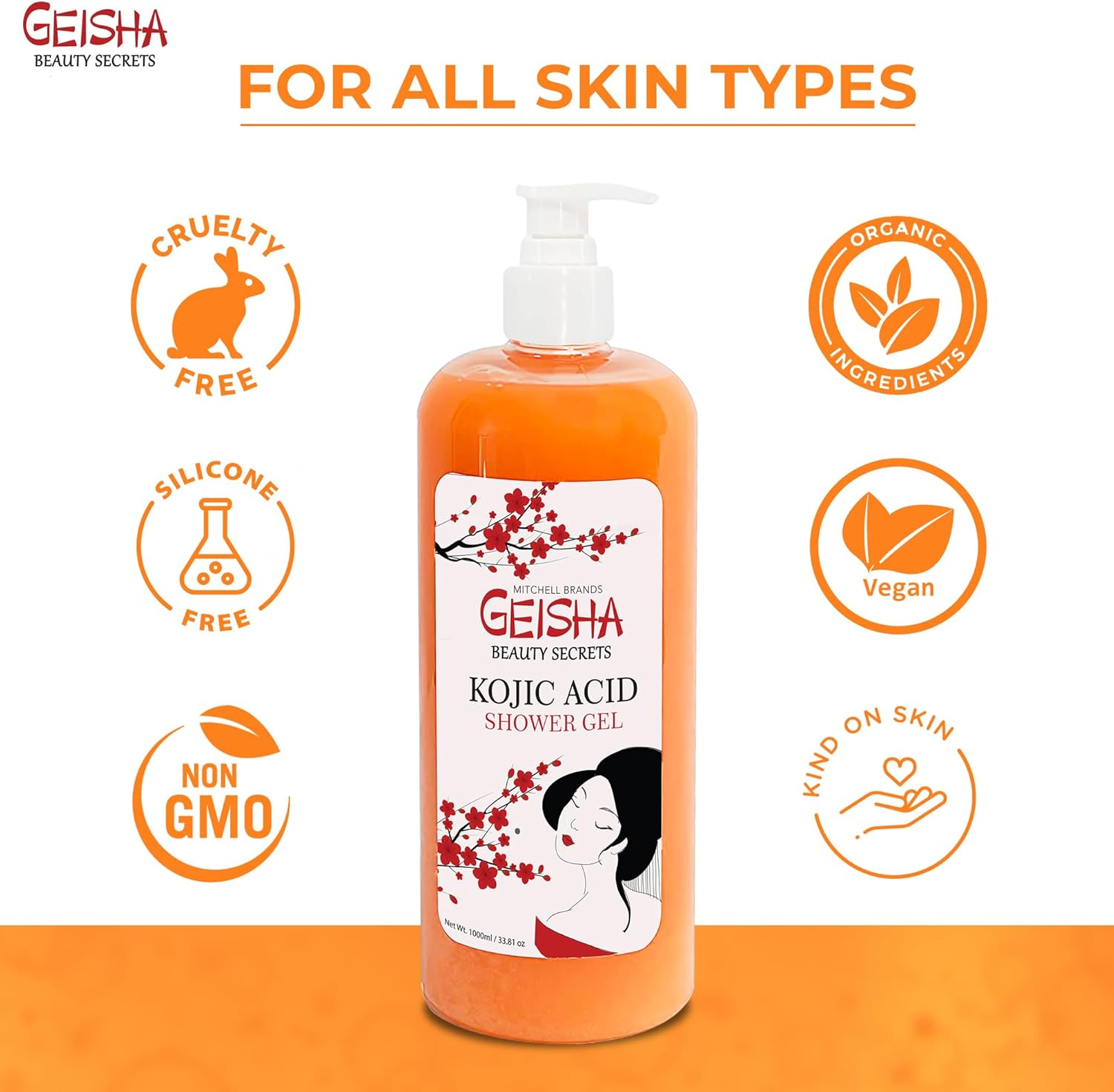 Geisha, Kojic Acid Body Wash | 33 Fl Oz / 1000 Ml | Even Out Skin Tone, Reduce Dark Spots, Skin Radiance, Face and Body Wash | with Coconut Oil and Shea Butter image number 5
