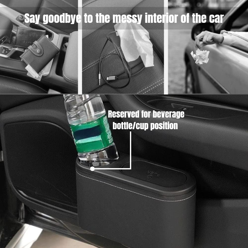 Car Trash Can with Lid,Mini Car Garbage Can Leakproof Trash Bin for Car,Automotive Garbage Container Accessories (Beige) image number 3