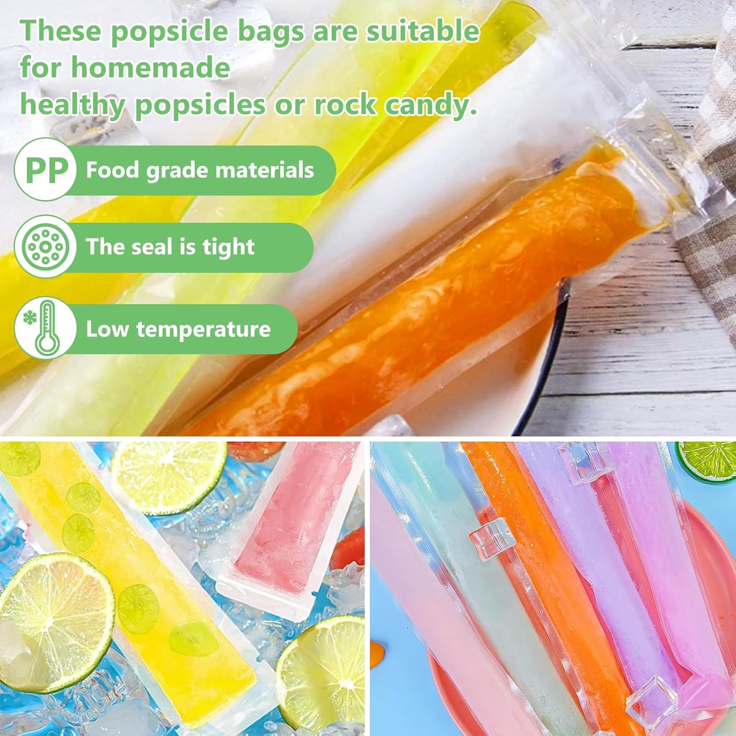 Pack of 200 Water Ice Bags with Funnel, Bpa-Free Ice Moulds for DIY Ice Lollies, Yogurt, Juice & Smoothies, Ice Pop Bags - Disposable Popsicle Bags for Homemade Water Ice Cream image number 1