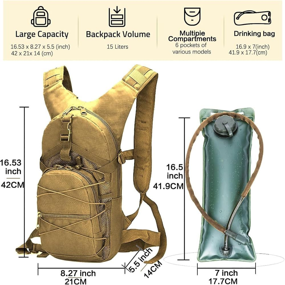 3L Water Bladder Bag Tactical Military Hiking Cycling Hydration Backpack Outdoor image number 6