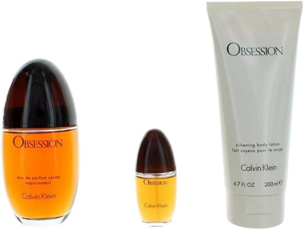 Calvin Klein Obsession 3 Piece Gift Set (3.4Oz EDP Spray 5Oz EDP Spray + 6.7Oz Body Lotion)