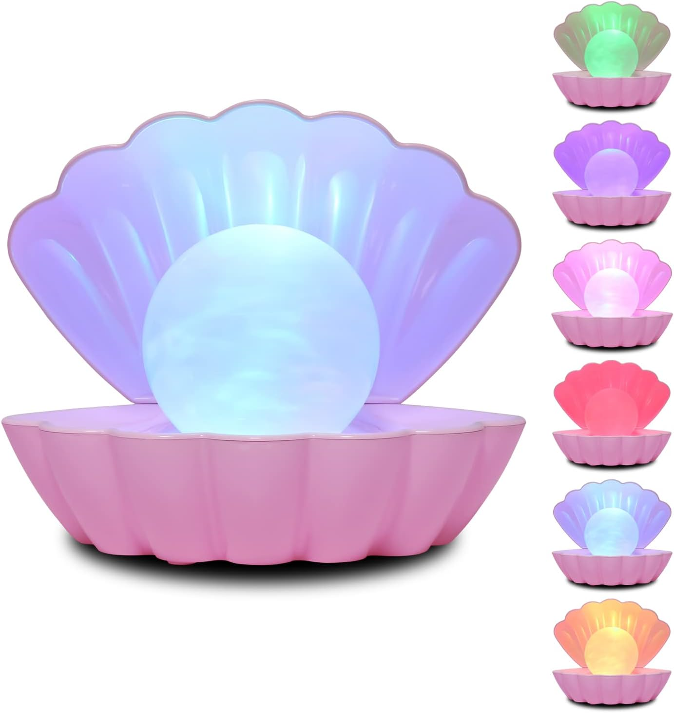 LKUA Shell Pearl Beach Themed Night Light, RGB 8 Colors Changing Mood Shell Pearl Lamps, Bedside LED Clamshell Portable Night Lights for Bar (Pink) image number 1
