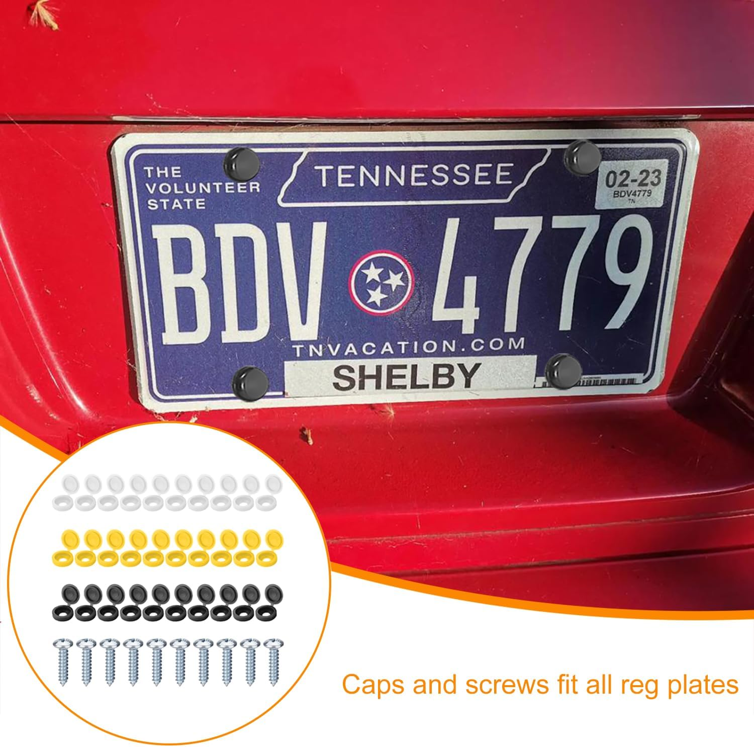 48 Pcs Number Plate Screws and Caps Set, 12 Black, 12 White and 12 Yellow, 12 Self Tapping Screws, License Plate Screw Caps Car License Plate Fixing Devices image number 2