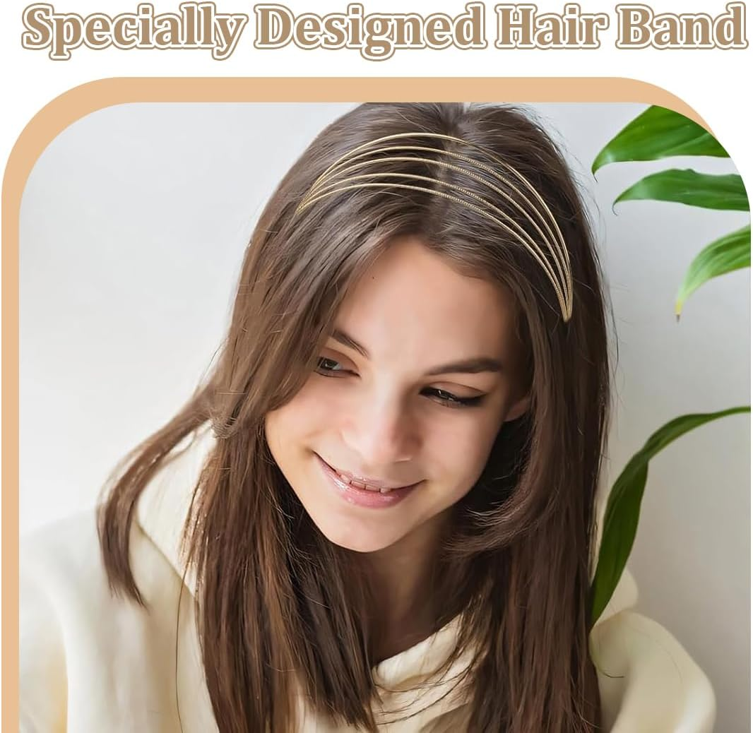 Pack of 2 Women'S Hair Bands, Gold, Multilayer Metal Headbands for Women, Fashionable Elegant Hair Bands image number 5
