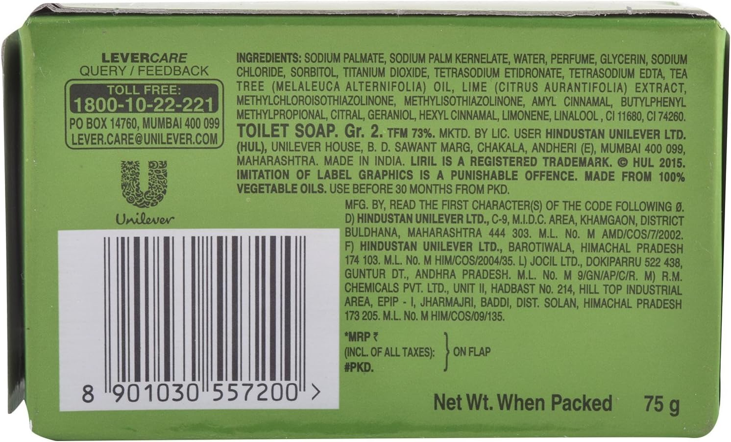 Liril Toilet Soap - Lime, 75G Pack image number 1