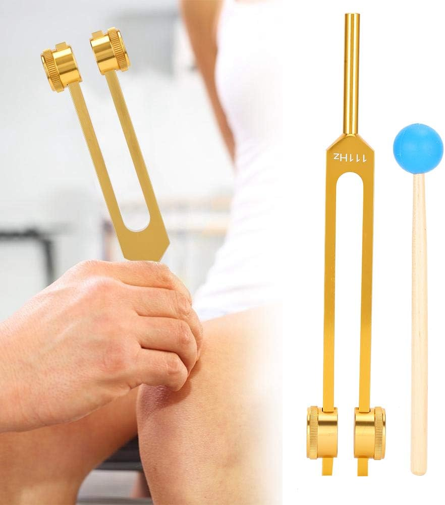 Aluminum Alloy 111HZ Frequency Tuning Fork, Yoga Meditation Tuning Energy Fork with Hammer, Massage Therapy and Acupressure Tool Kit with Storage Bag(Gold) image number 3