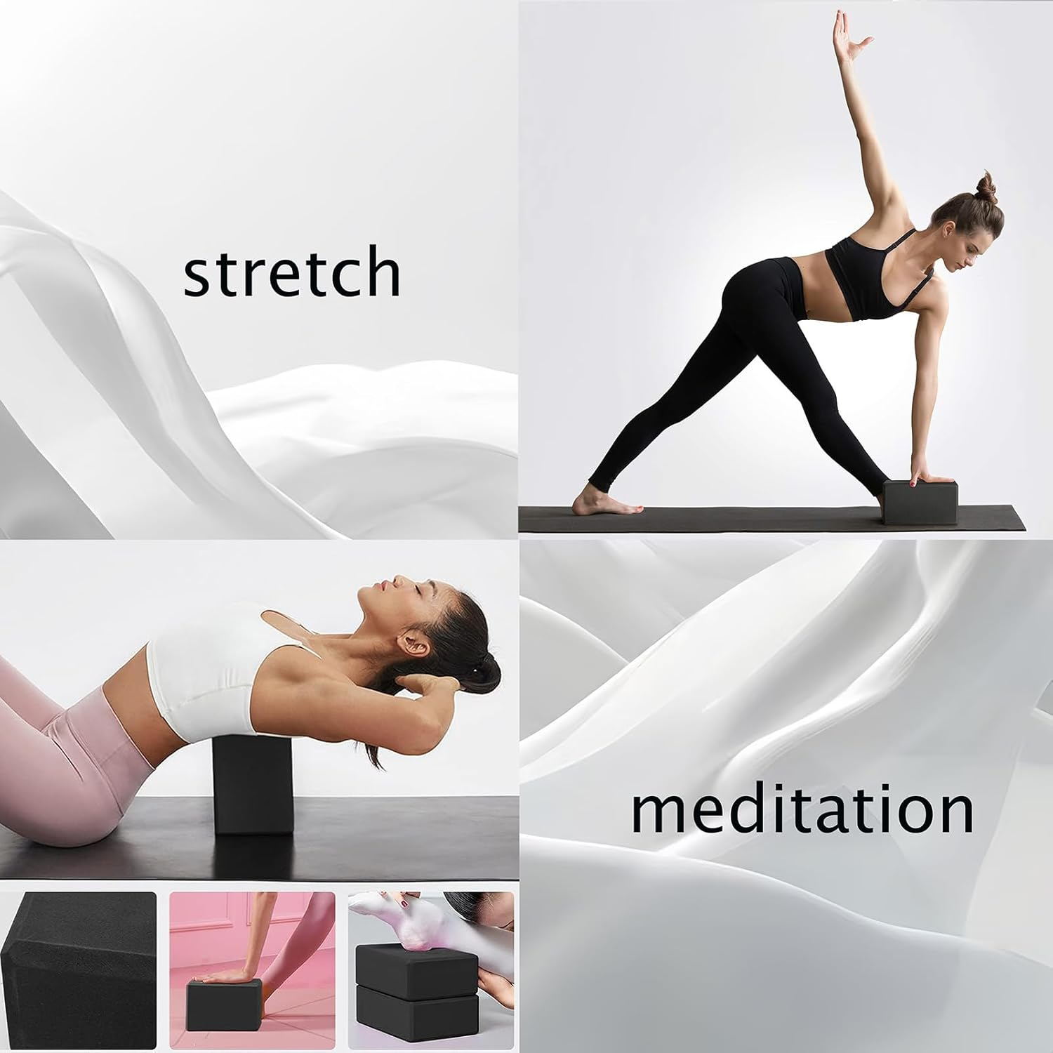 Yoga Blocks, 2 Packs with Black Yoga Strap Metal D-Ring Yoga Block Set EVA Foam Blocks,High Density Supportive, Lightweight & Odor Resistant, Non-Slip Foam Yoga Bricks Yoga Essentials, Pilates image number 5