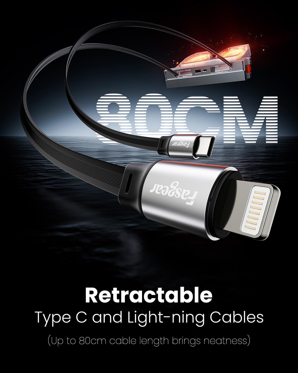 Fasgear USB Hub Docking Station 4-Ports Compatible for Tesla Model 3 Highland 2024 Car Interior Accessories, Retractable 80Cm Light-Ning and Type C Fast Charging Cable for Model 3 Center Console image number 2