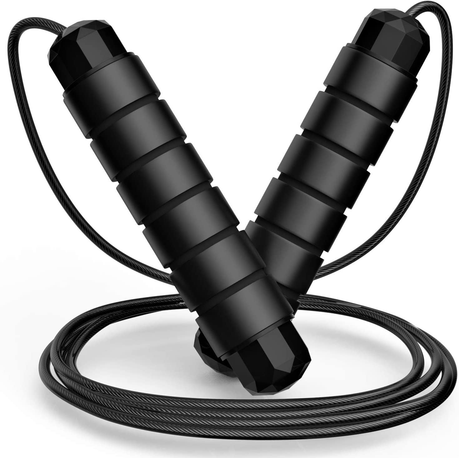 Jump Rope, Tangle-Free Rapid Speed Jumping Rope Cable with Ball Bearings for Women, Men and Kids, Adjustable Foam Handles Steel Jump Ropes for Fitness,Black image number 2