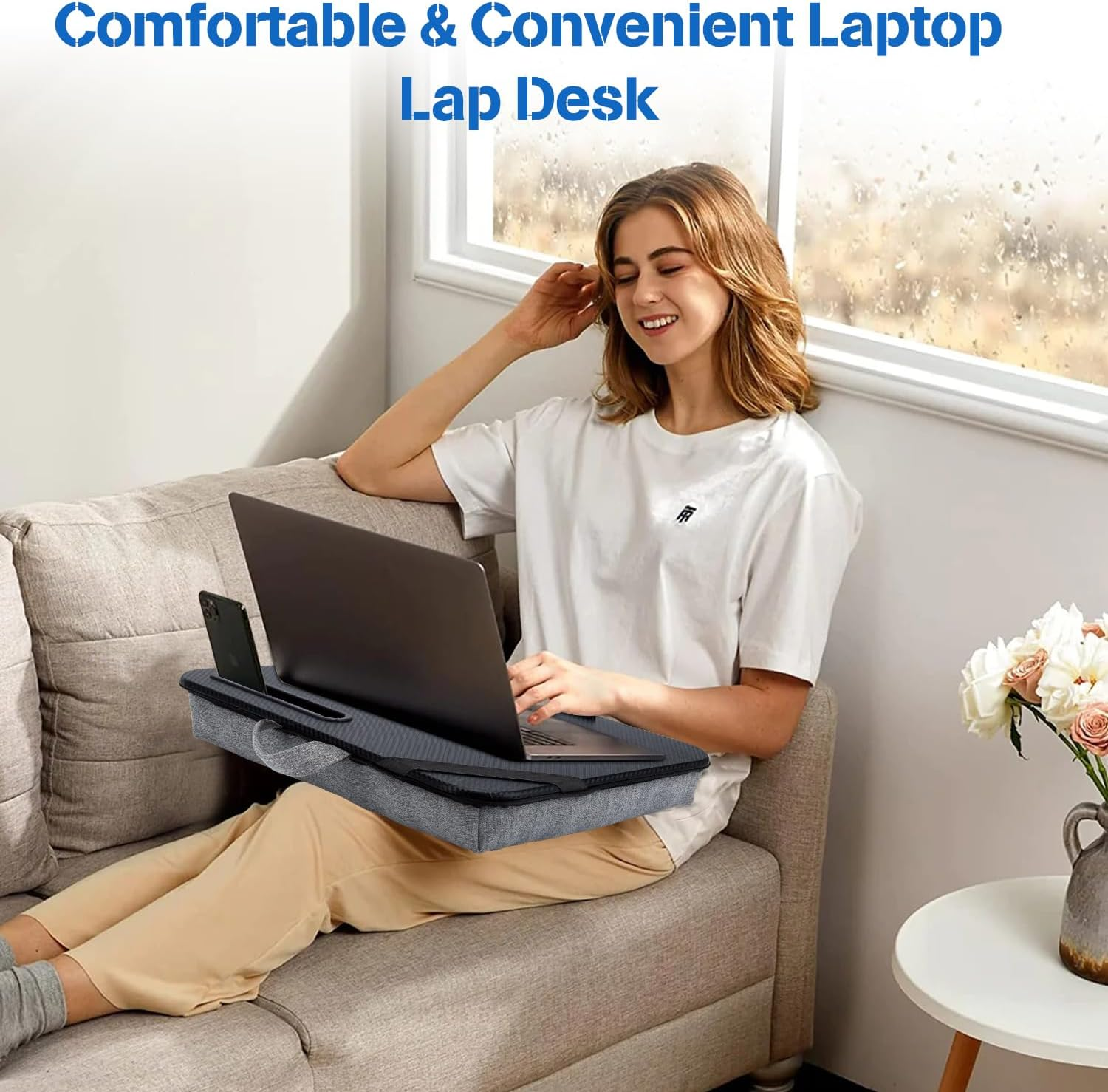 SEDISON Laptop Lap Desk with Phone Holder and Device Ledge, Lightweight Laptop Desk 45Cm * 35Cm Black Bed Tray Laptop image number 3