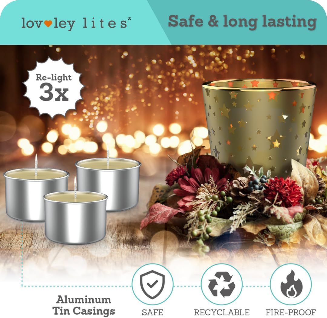 Soy Tealight Candles Vanilla - 36 Premium Long Burning Tea Lights, 1 Inch Tall Vanilla Scented with Essential Oils + Glass Candle Holder image number 1