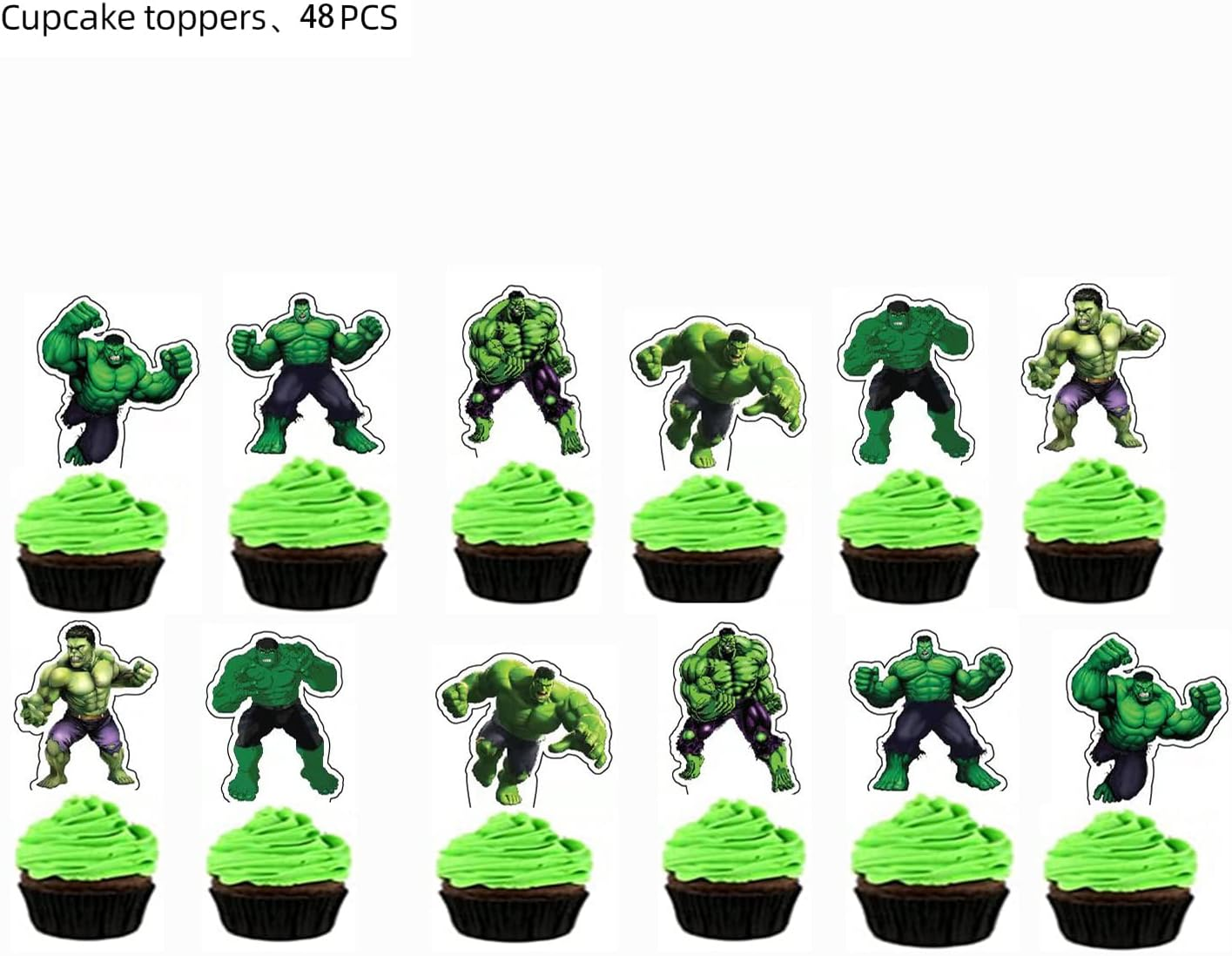 HUA Party Hulk Cake Topper, 48 Pcs, Superhero Birthday Party Supplies Decorations image number 1
