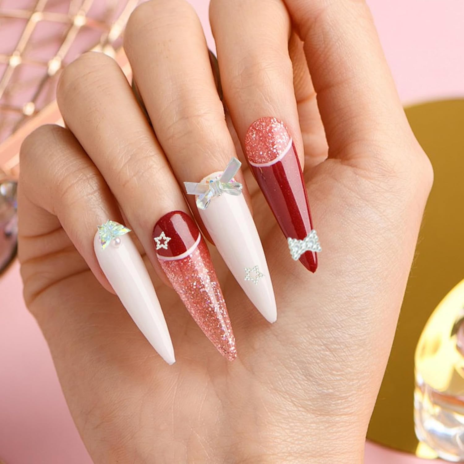 1 Pack Green Nail Charms,Resin Hearts Charms,Jade Nails Charm,Assorted Nail Decorate Include Pearl Love Star Camellia Bamboo,Spring Flower Bow Charm for Nails Decoration,Green Assorted 3D Nail Supplies