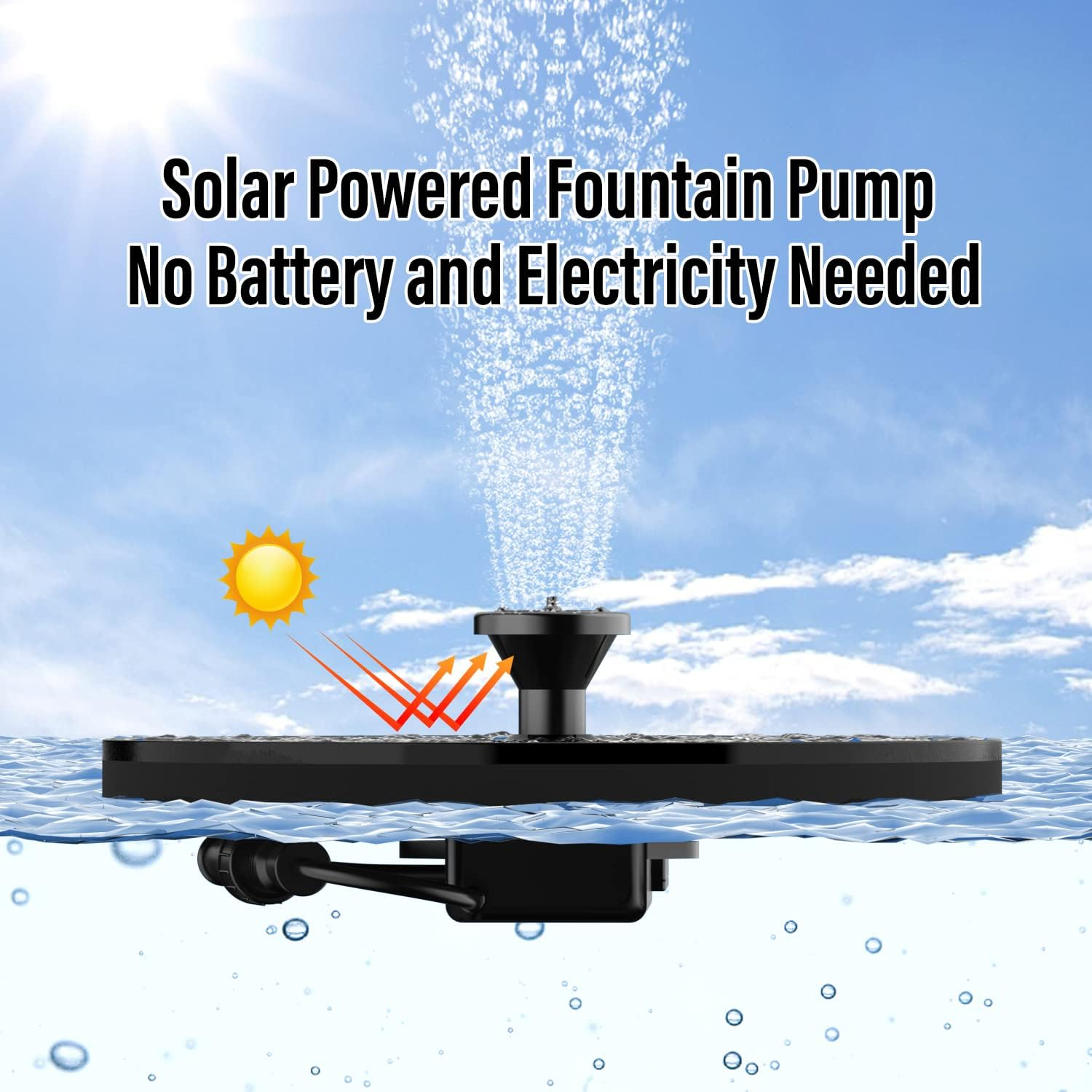 Solar Water Fountains,Solar Powered Bird Bath Fountain with 6 Nozzles - Free Standing Floating Solar Fountains for Bird Bath, Garden, Pond, Pool (Black-1W)