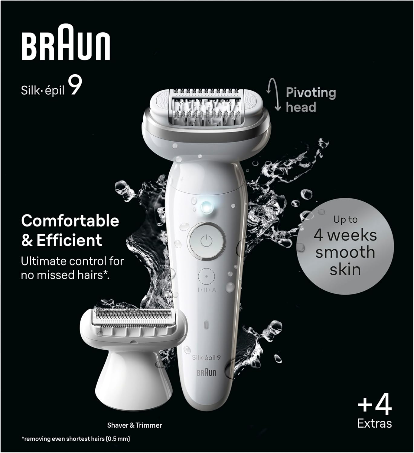 Braun 9-041 3D Silk-&Eacute;pil 9 Epilator for Wet and Dry, Lasting Smooth Skin, Silver image number 4