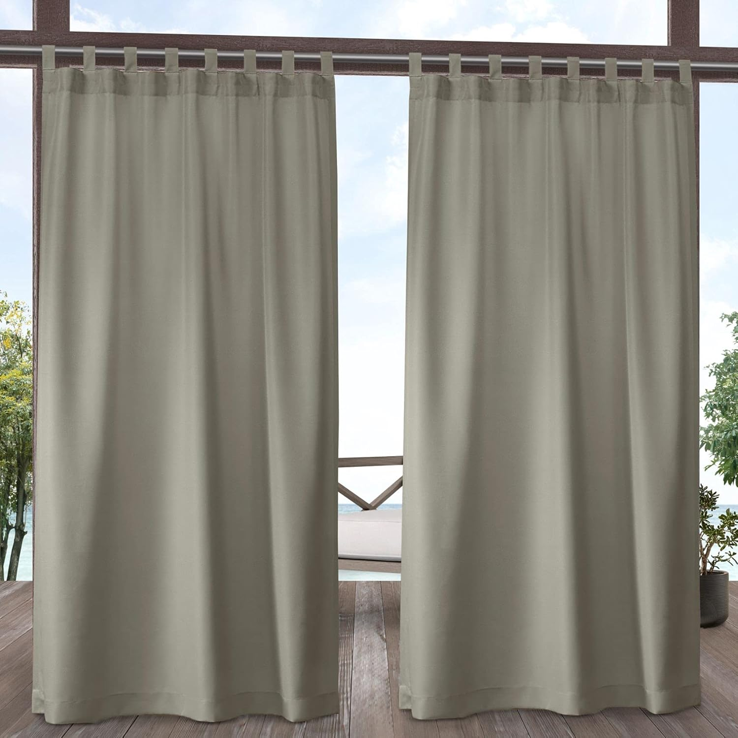 Exclusive Home Curtains In-Out Solid VT Cabana Tab Top Curtain Panel Pair, 54X108, Taupe, 2 Set