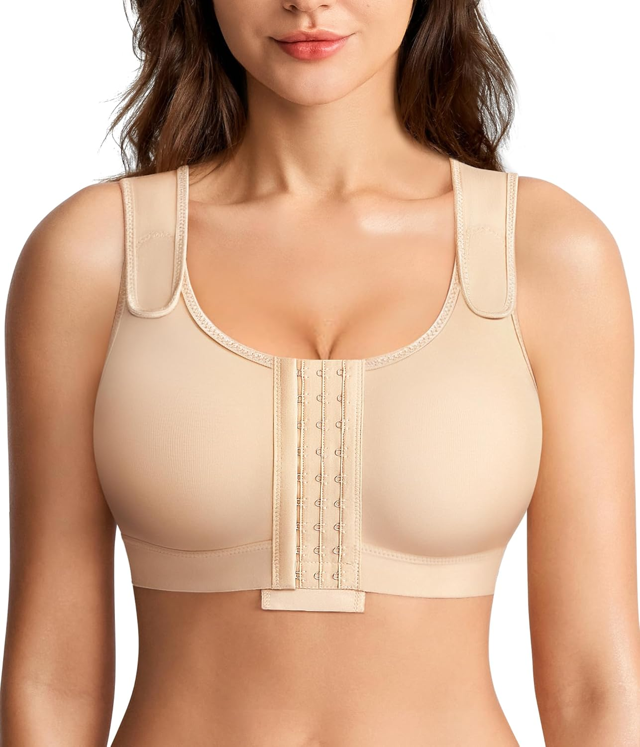 Post Surgery Compression Bras for Women Front Closure Mastectomy Bra with Wide Adjustable Straps Wirefree