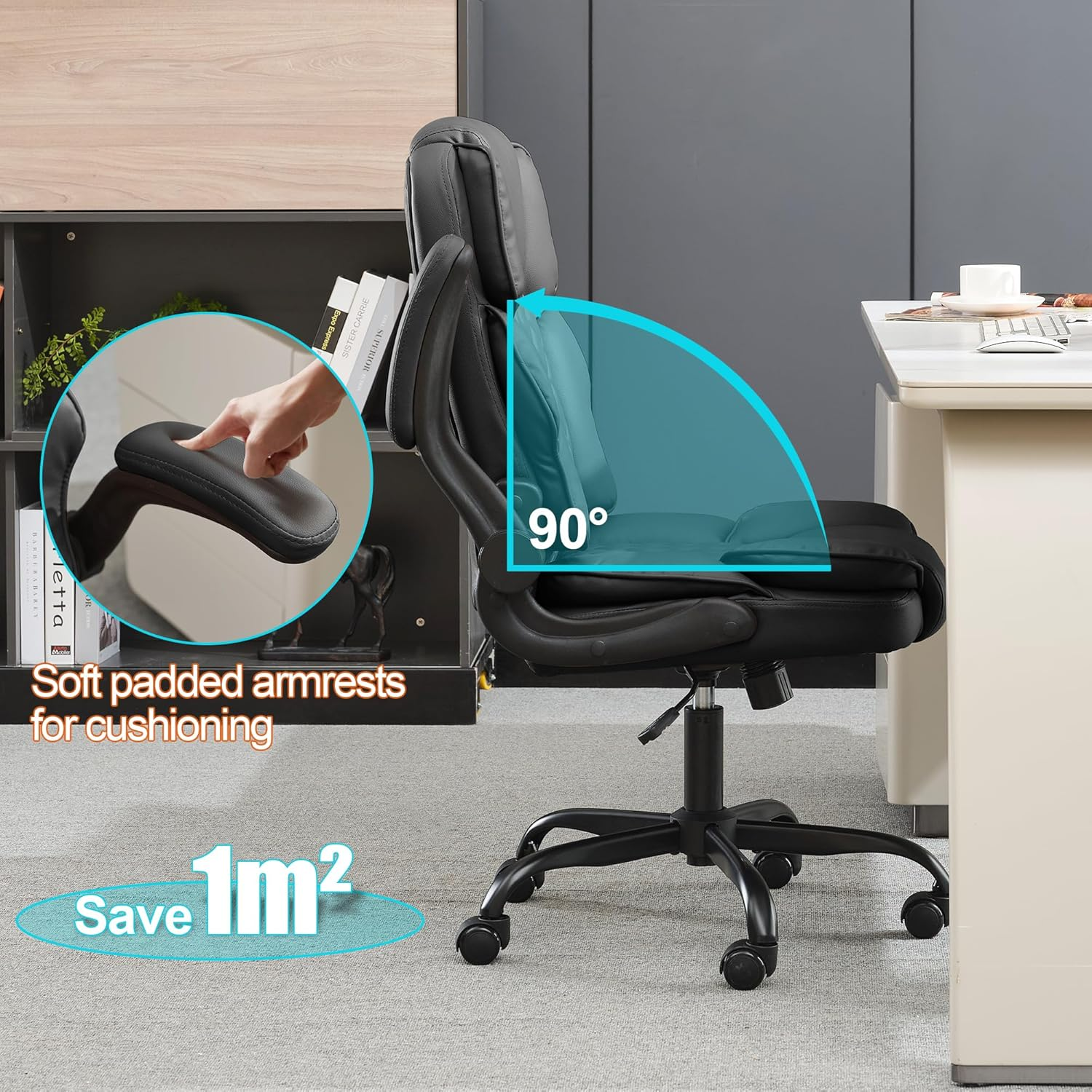 Okeysen Ergonomic Office Desk Chair, Mid Back Adjustable Executive Chair, Home Computer Desk Chair with Flip-Up Arms, 360&deg; Swivel Conference Room Chairs with Rocking Function (Black)