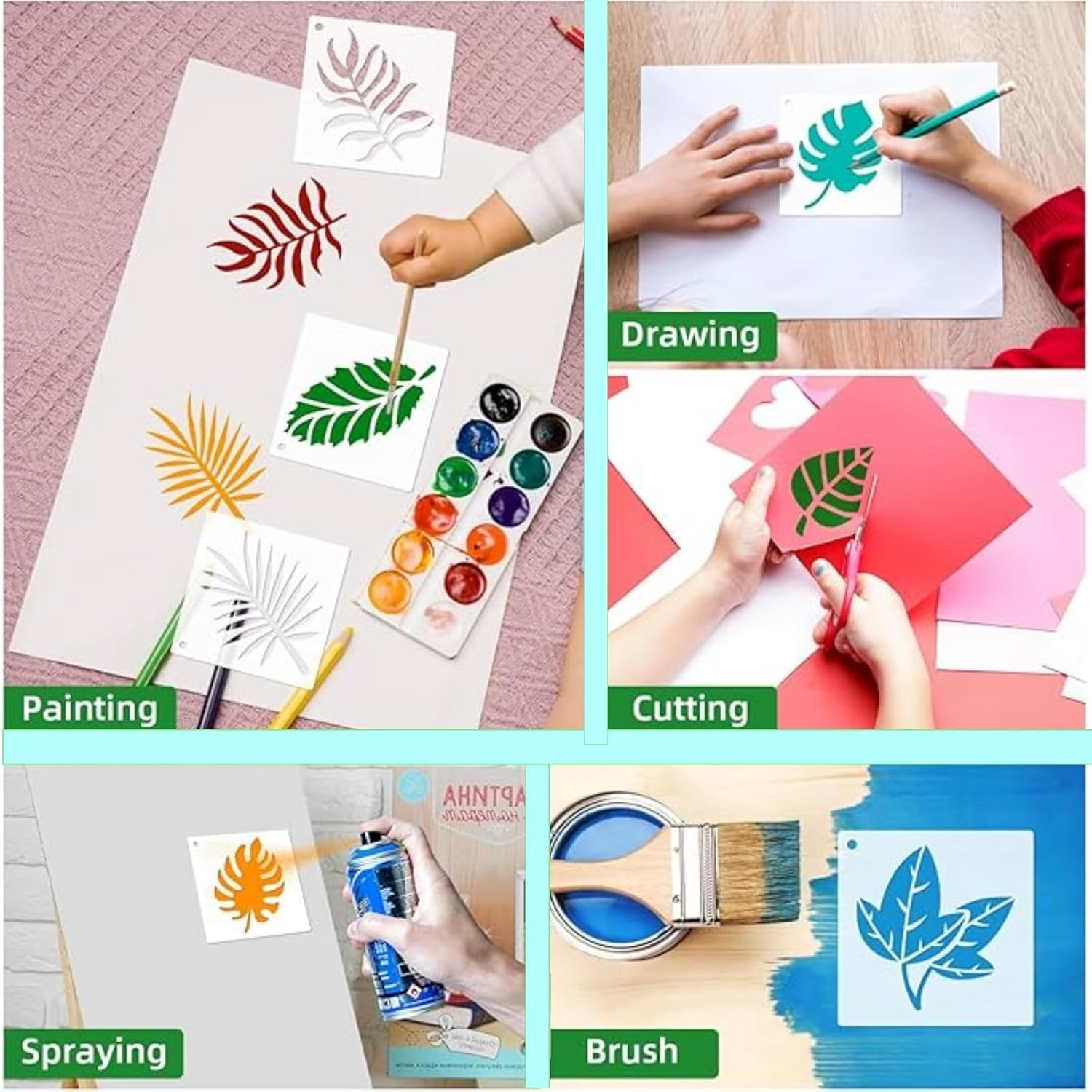 RJDJDLXM 20 Pieces Stencils for Painting,Reusable Drawing Stencils, Craft Stencils for Painting on Wood Scrapbook Wall Art，Tropical Leaves Templates Hollow Design(White) image number 1