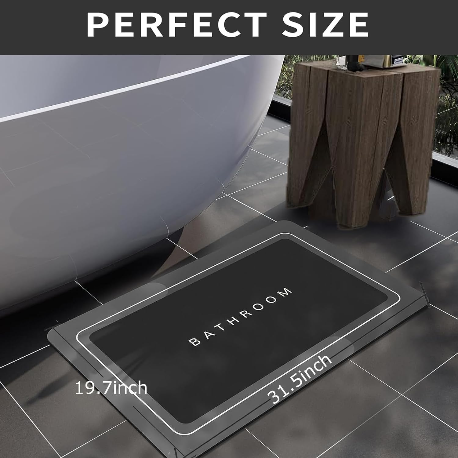 Bathroom Rugs,Absorbent Bath Mat,Quick Dry Thickened Diatom Rubber Bath Mats,Non Slip Bottom Easy Clean Bathroom Mat for Bathroom,In Front of Bathtub,Shower Room,Sink(80 X 50 Cm) image number 4