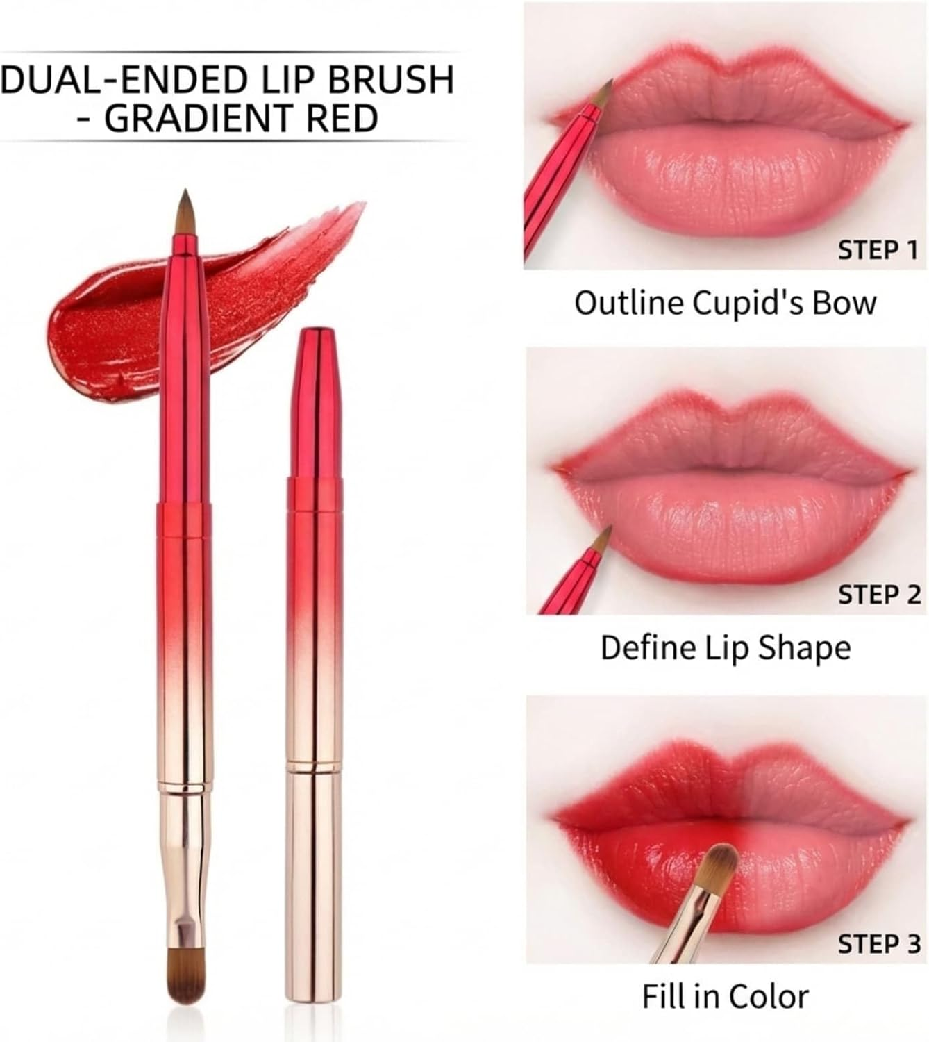 2 Pcs Retractable Double Ended Lip Brush with Cap for Lipstick Lip Gloss Liner Professional Travel Makeup Brush Applicator image number 1