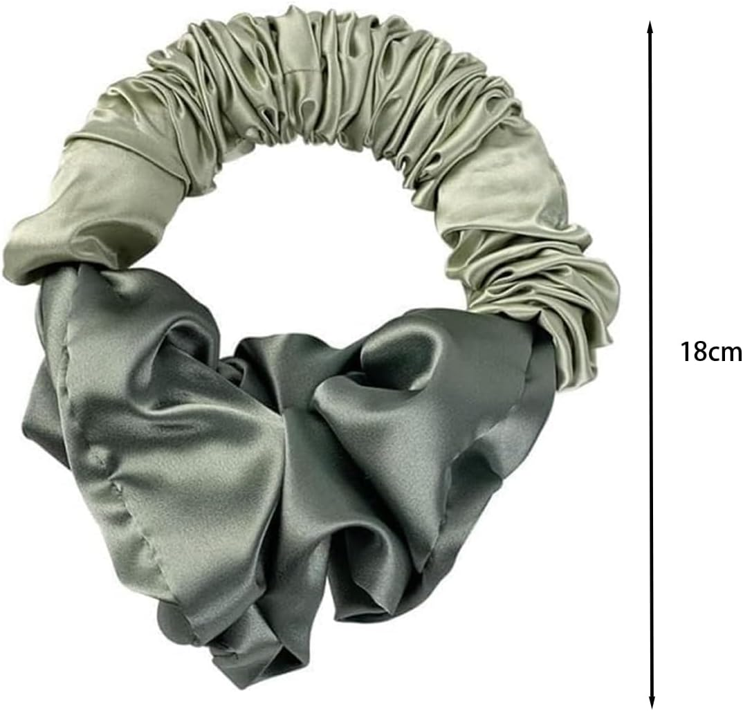 Hoite Satin Green Silk Hair Scrunchie - Heat Free Night Hair Curler for Long Thin Hair Soft Hairband No Snag (Pastel Style) image number 3