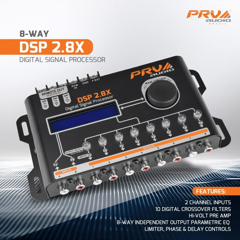 PRV AUDIO Car Audio DSP 2.8X Digital Crossover and Equalizer 8 Channel Full Digital Signal Audio Processor DSP with Sequencer Remote Relay image number 5