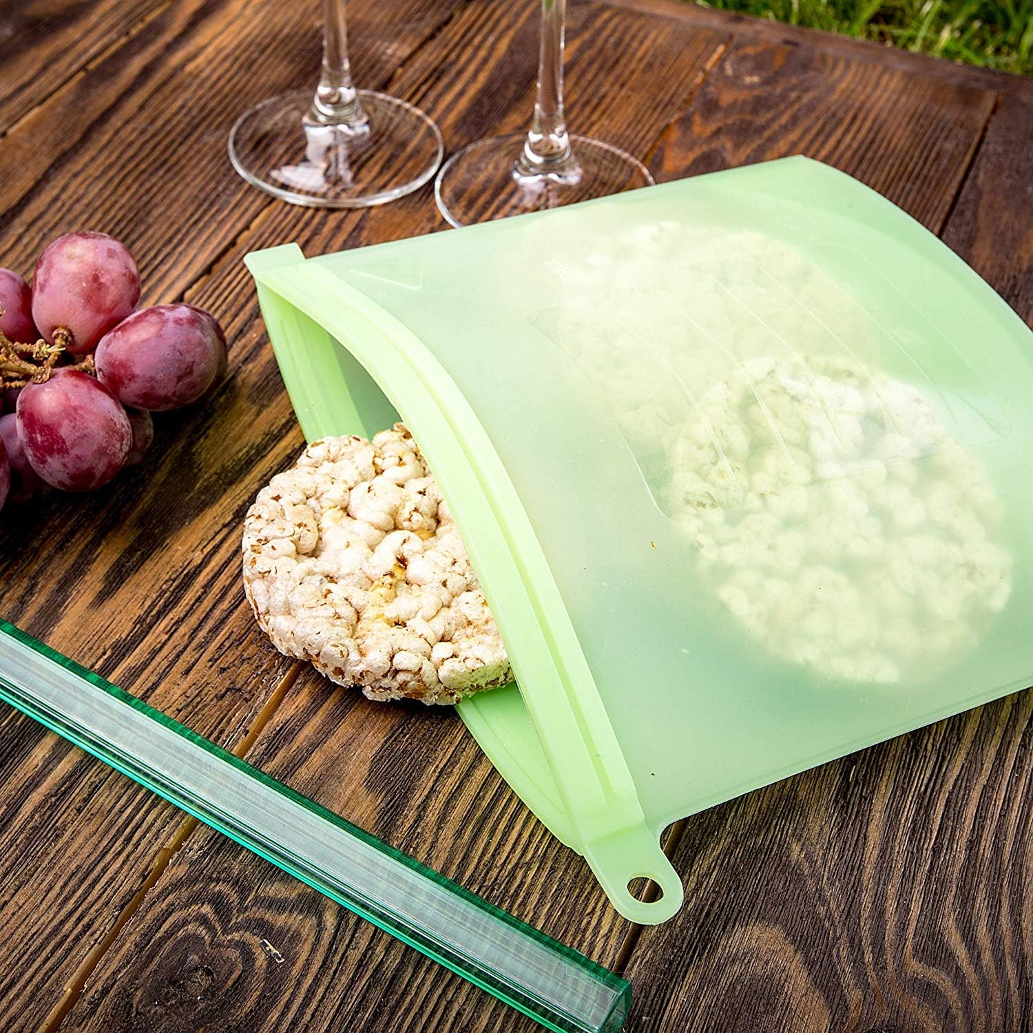 Reusable Silicone Food Storage Bags Airtight Seal Food Silicone Bag Container for Liquid,Meat,Sanwich,Fruit, Best for Preserving and Cooking (Green) - Blue image number 3