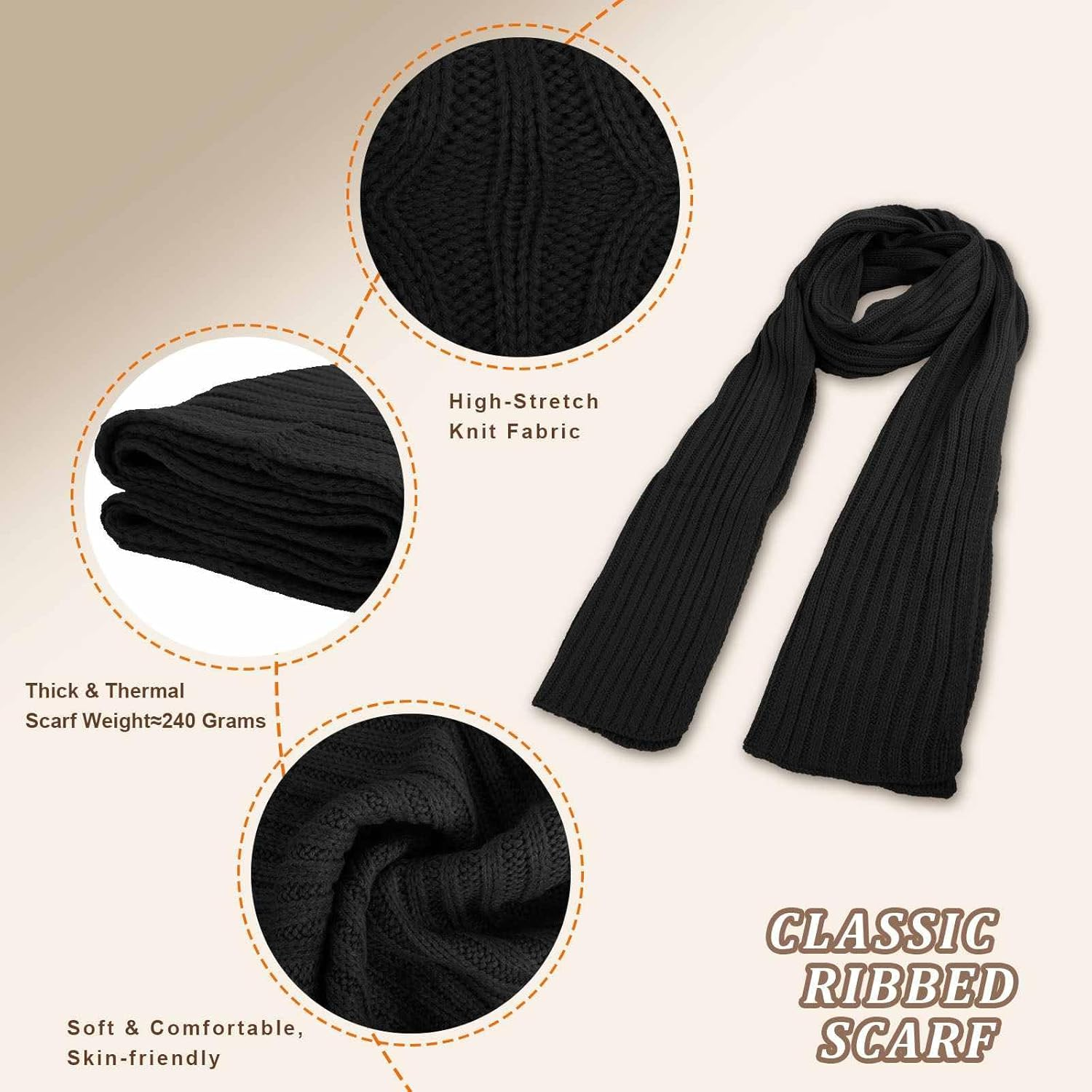 LOKZEER Winter Hat Scarf Gloves Set for Men Women - Warm Knit Beanie with Fleece Lining, Touchscreen Gloves with Non-Slip Silicone Palm, Thick Knitted Long Scarf, Warm Cold Weather (One Size) image number 4