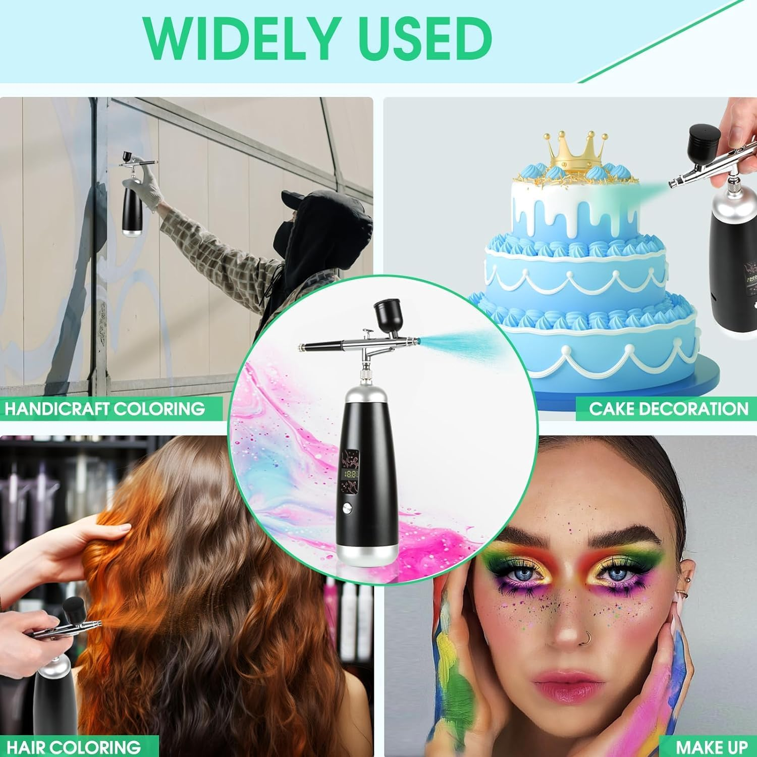 Airbrush Kit 36PSI with Compressor Portable Cordless 2600Mah Rechargeable Paint Spray Pen Set for Multi-Purpose Kit like Makeup, Cake Decoration, Coloring Patterns, Nail Art, Tattoo image number 2