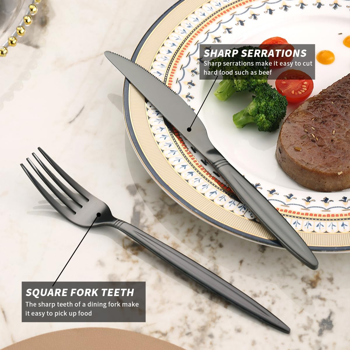 Black Cutlery Set 30 Pieces Service for 6, Berglander Titanium Black Plated Stainless Steel Flatware Set, Knives Forks Spoons Silverware Set - A.30 Pieces image number 4