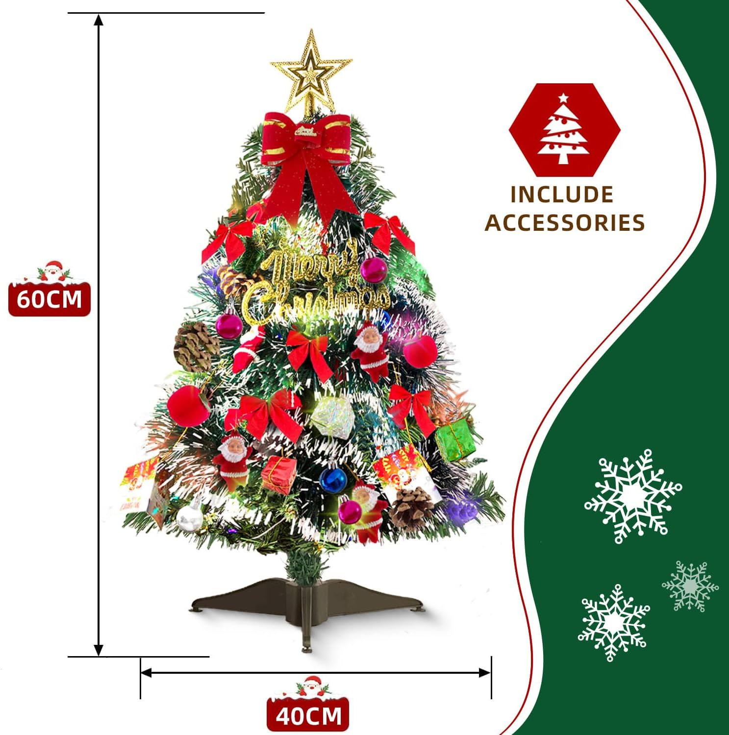 Mini Christmas Tree, Artificial Christmas Tree with Ornaments, Mini Christmas Tree for Table, Small Christmas Tree, Christmas Decoration, Christmas Tree for Desk, Table, Office Decoration, 60 Cm
