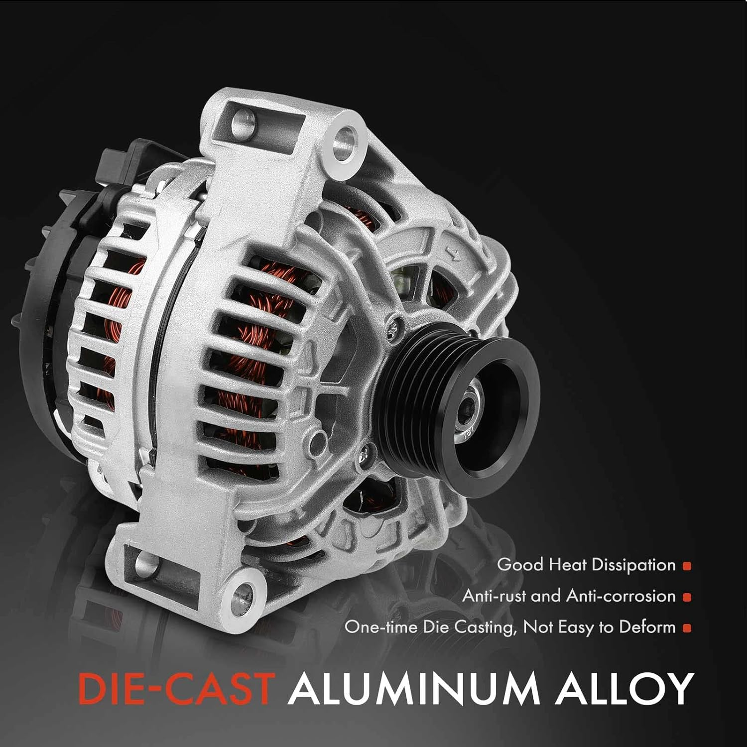 A-Premium Alternator Compatible with Mercedes-Benz C240 01-05, C32 AMG, C320, SLK32 AMG, SLK320, CLK320, ML320, ML350 & Chrysler Crossfire, 12V 120A CW 6-Groove Pulley, Replace# 0124515056, 5097755AA image number 2