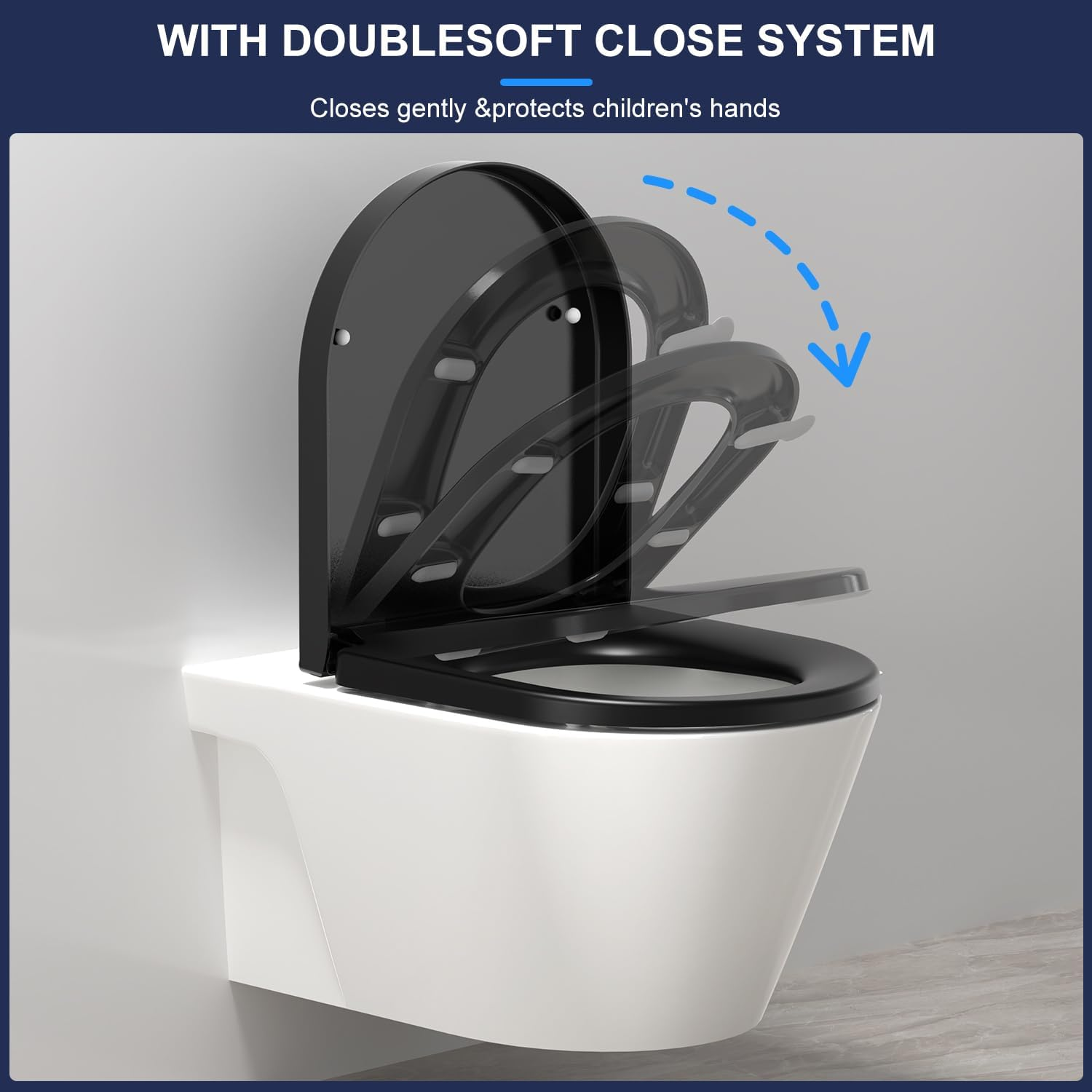 YEAUPE PRO U2009B WC Sitz Mit Absenkautomatik D-Form Schwarz Toilet Seat with Soft-Close Mechanism, D-Shape, Black D, 42.5 X 36.3 X 4.9 Cm image number 6