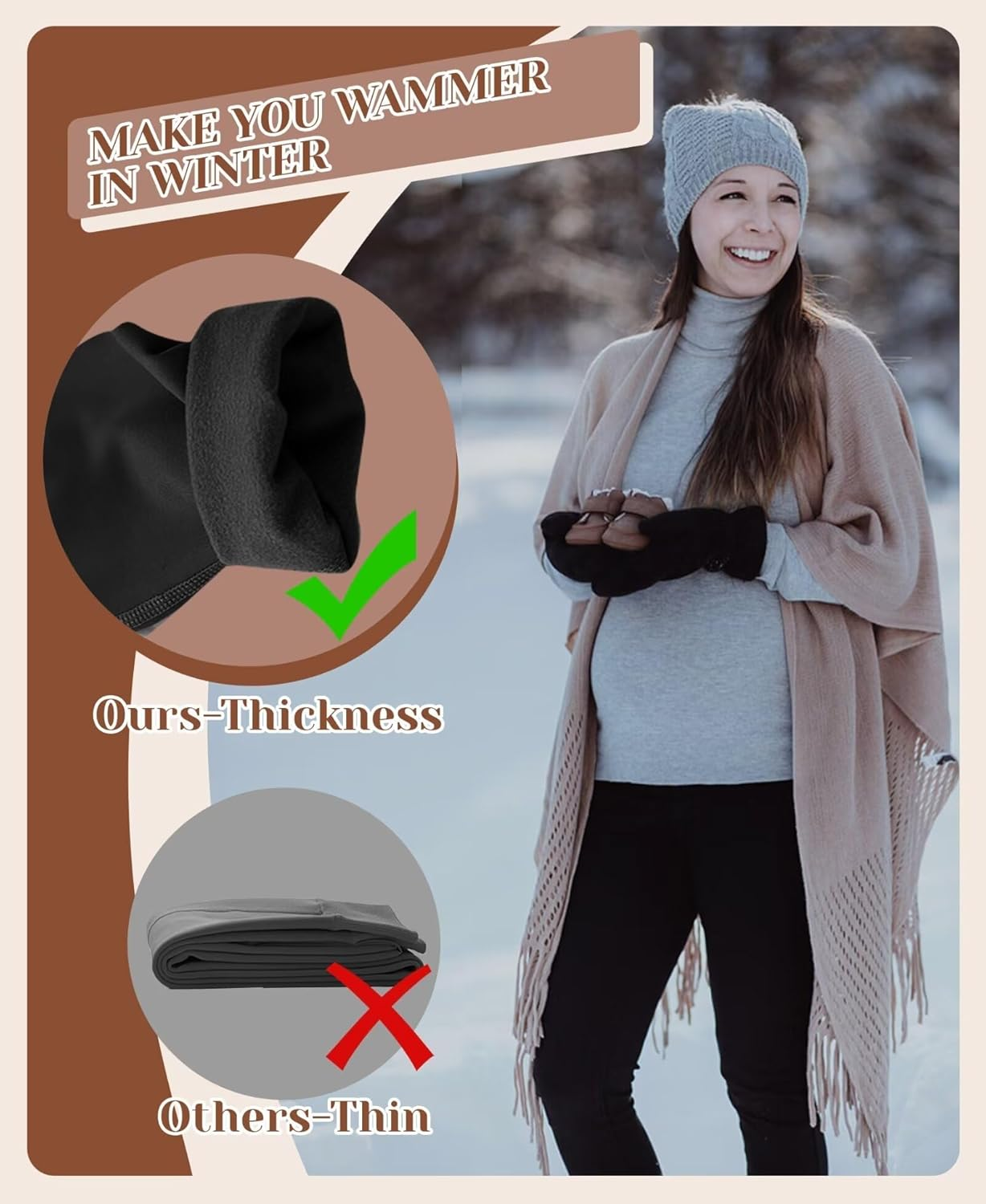 Women'S Maternity Fleece Lined Leggings &ndash; over the Belly, Warm Winter Yoga Pants with Pockets, Soft Belly Support for Pregnancy image number 5