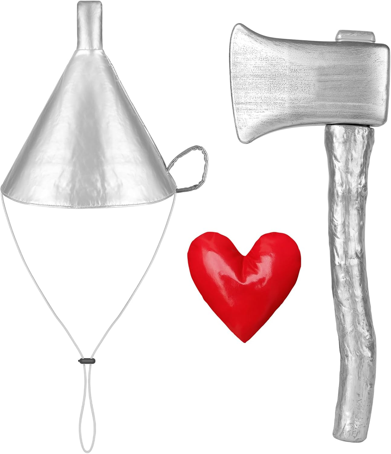 Silver Funnel Hat with Axe & Heart Brooch - Halloween Costume Accessories 3 Pieces Set for Adults & Kids, Cosplay Party Props image number 3