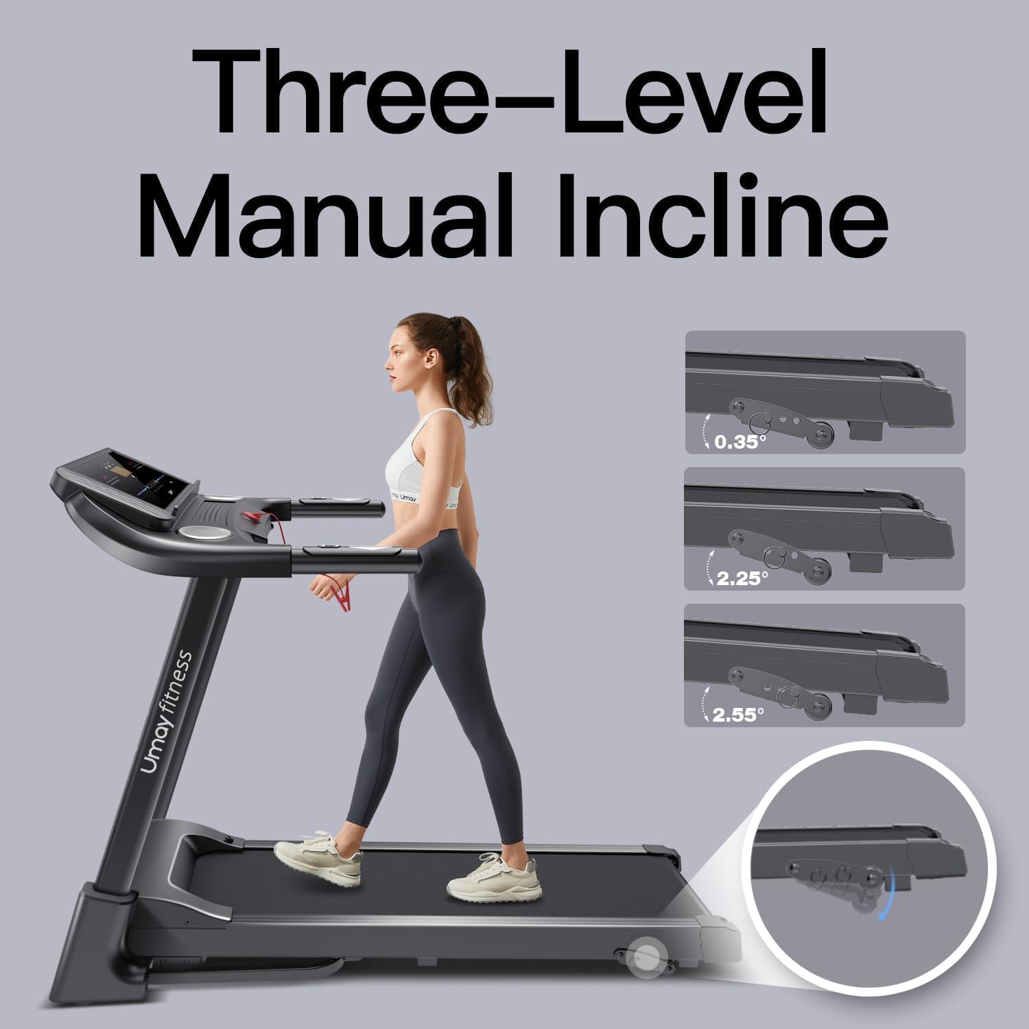 UMAY Fitness Home Auto-Folding Incline Treadmill with Pulse Sensors, 3.0 HP Quiet Brushless, 8.7 MPH, 300 Lbs Capacity image number 2