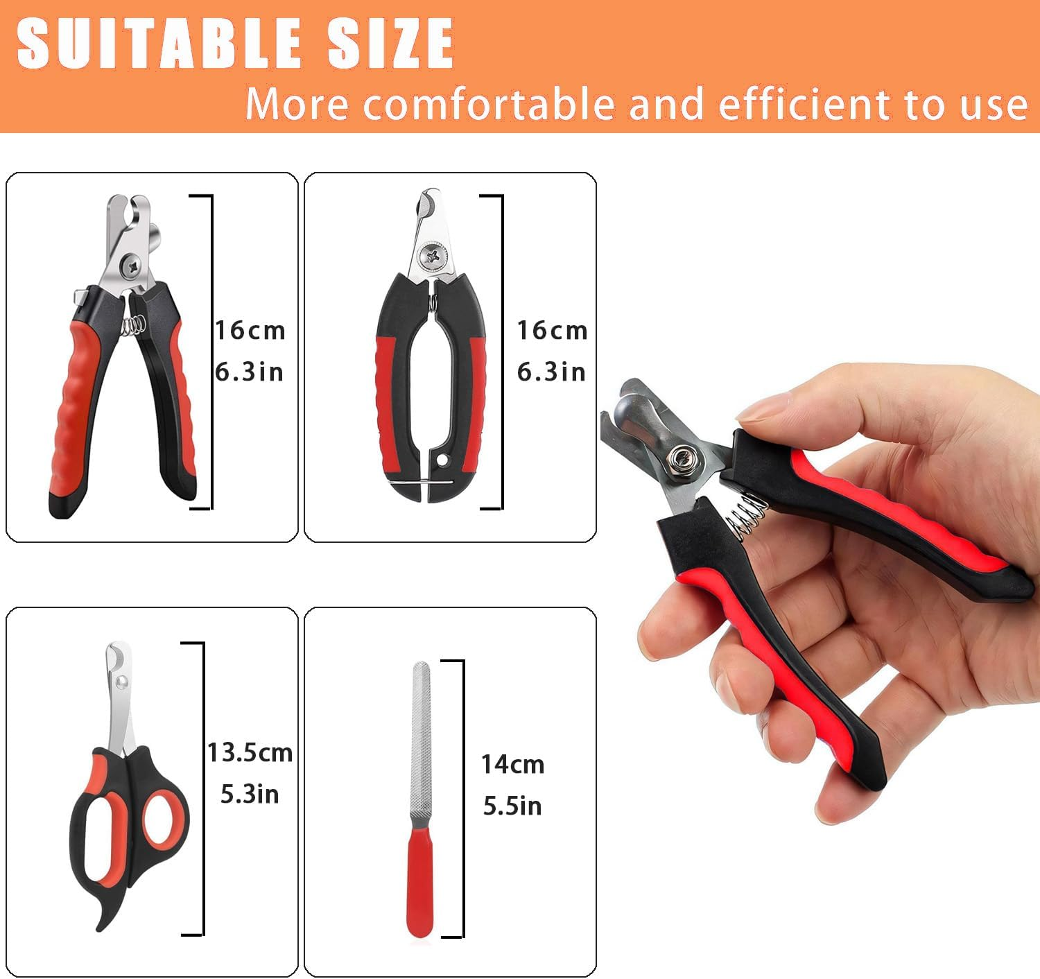 Dog Nail Clippers Trimmer Set, Quick Safety Guard to Avoid Over-Cutting, Stainless Steel Razor Sharp Blades, Sturdy Non-Slip Handles, Storage Case and Nail File, Professional Pet Grooming image number 2