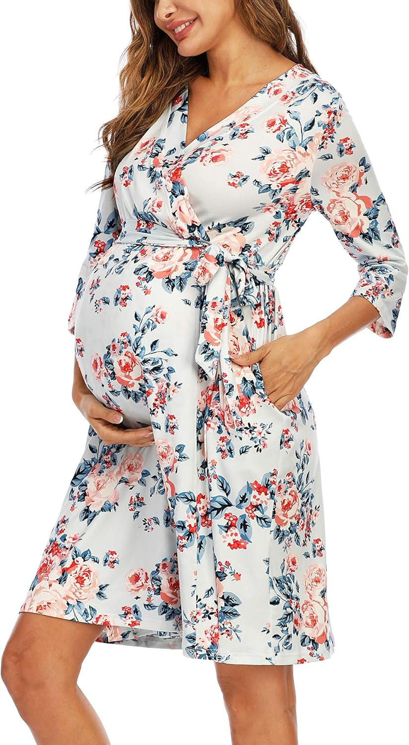 Maternity Hospital Robe Labor and Delivery Nursing Robe Maternity Sleepwear Pregnancy and Postpartum Breastfeeding image number 6